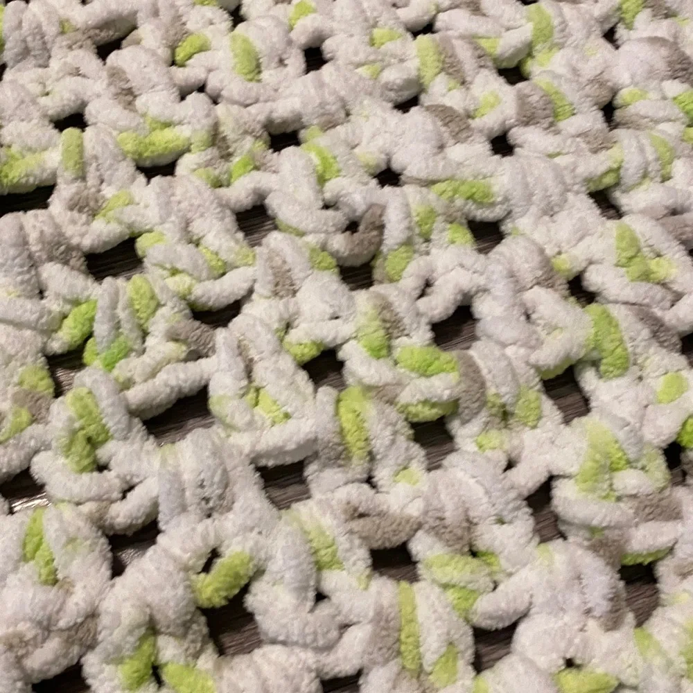 Handmade Crochet Blanket in White Gray and Green